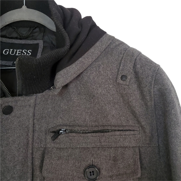 Guess Men's Military-Style Hooded Wool Blend Coat Sz. XXL